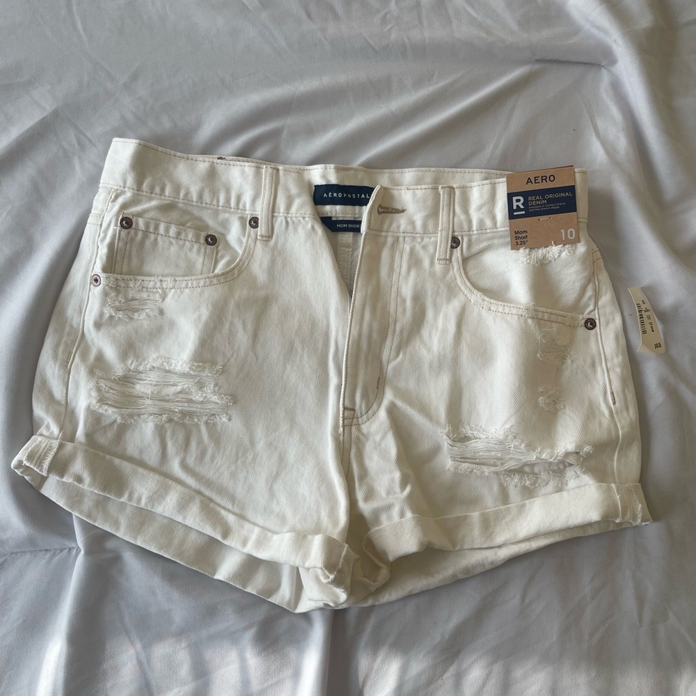 Aeropostale White Mom Jean Shorts Distressed Design
